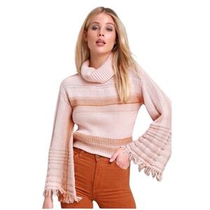Free People “Close To Me” Striped Pullover Sweater - Turtleneck - Bell Sleeve
